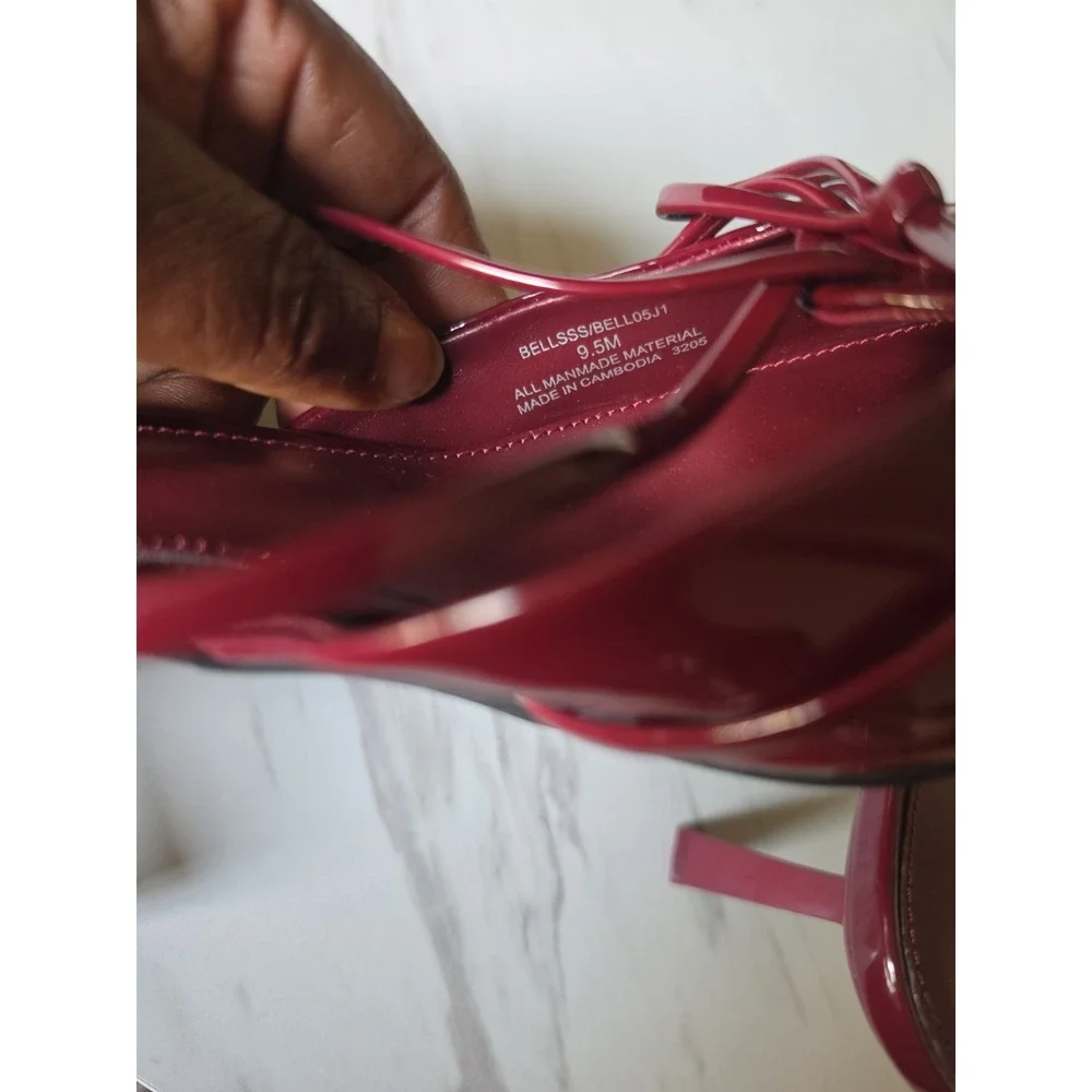 Madden Girl Red Patent Leather Slingback Pointed Toe Heels with Bow & Buckle 9.5